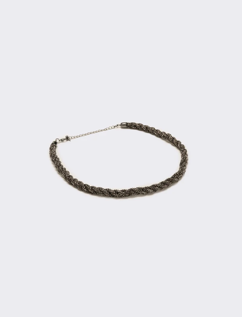 Collana a treccia con strass - Nero