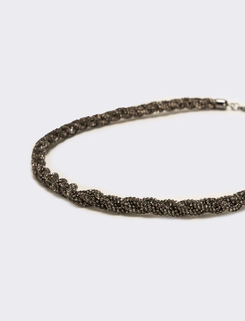Collana a treccia con strass - Nero
