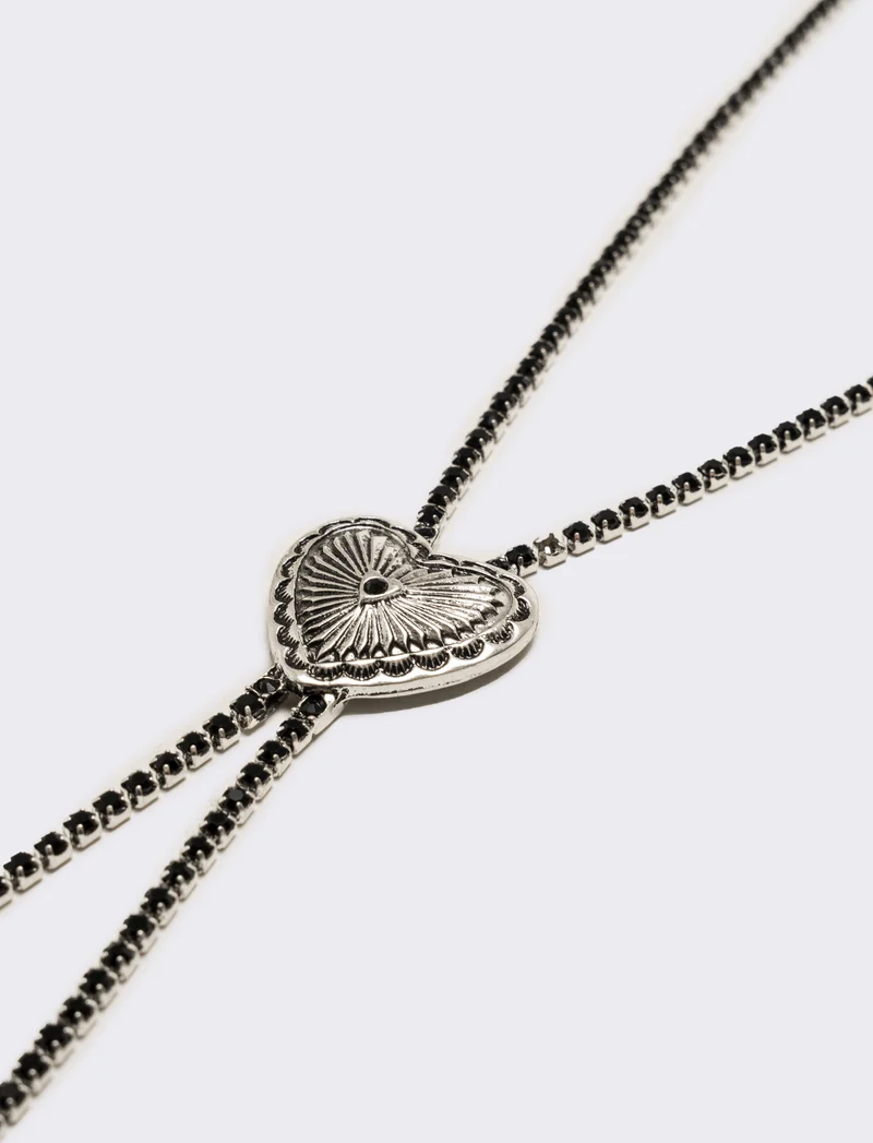 Collana con cuore e strass - Nero
