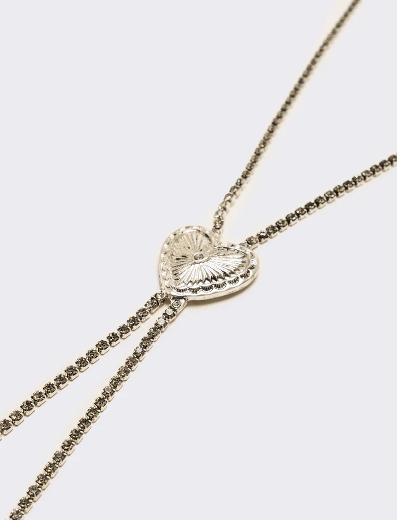 Collana con cuore e strass - Argento