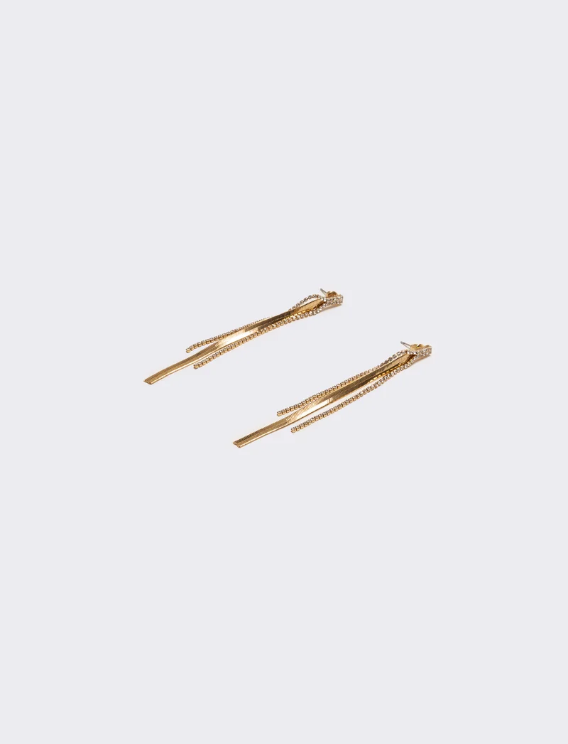 Orecchini pendenti con catene e strass - Oro