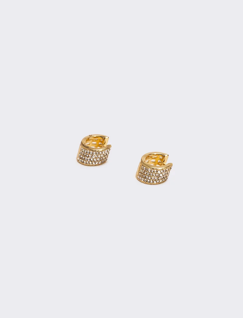 Orecchini mezzo cerchio con strass brillanti - Oro
