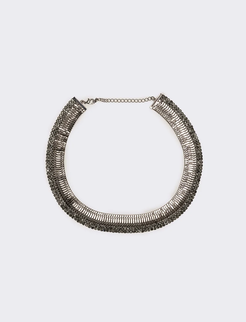 Collana snake semirigida con strass - Argento