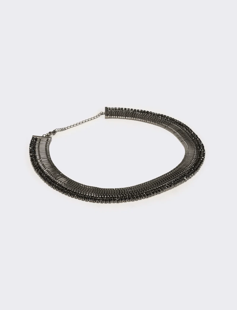 Collana snake semirigida con strass - Argento