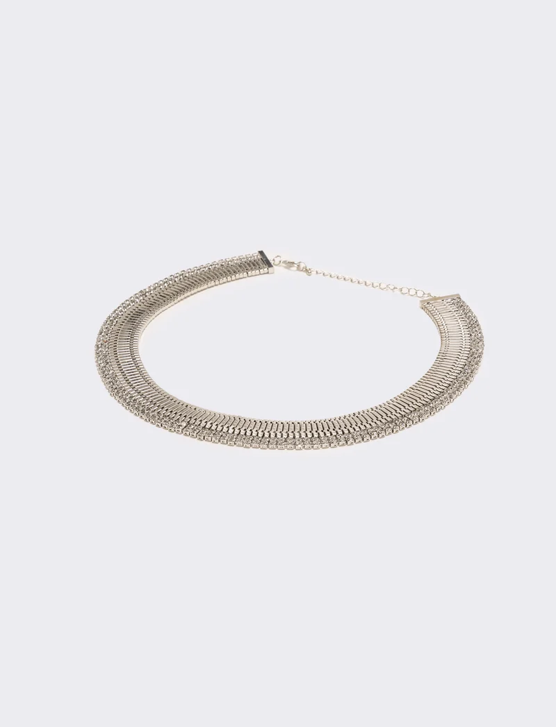 Collana snake semirigida con strass - Argento