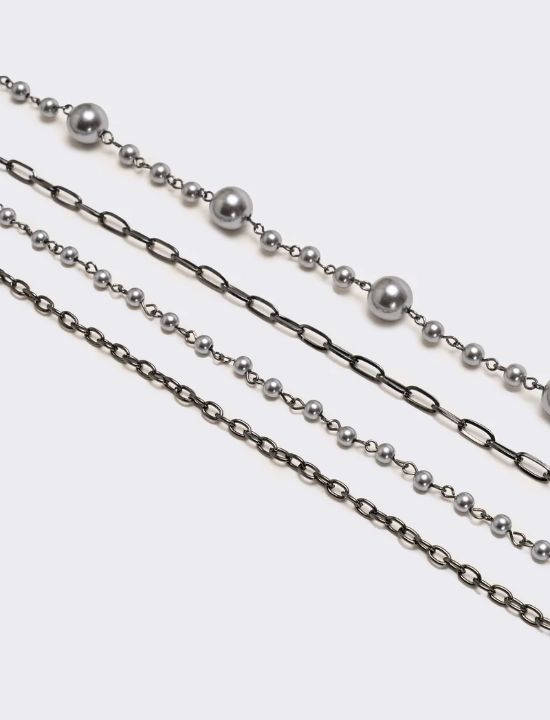 Collana con 4 catene e 2 fili di perle - canna di fucile