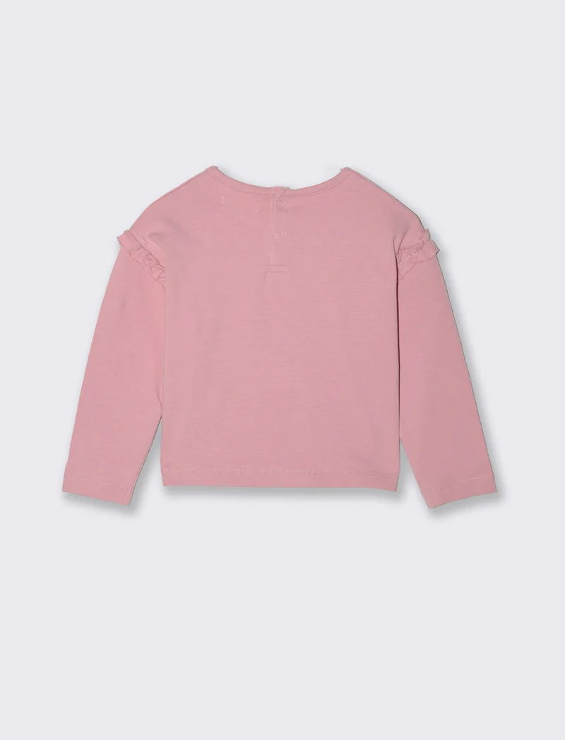 T shirt con stampa e rouches - Rosa