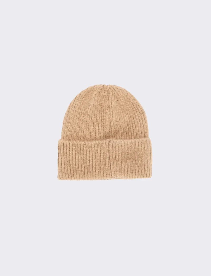 Cuffia neonato con risvolto e teddy - Beige