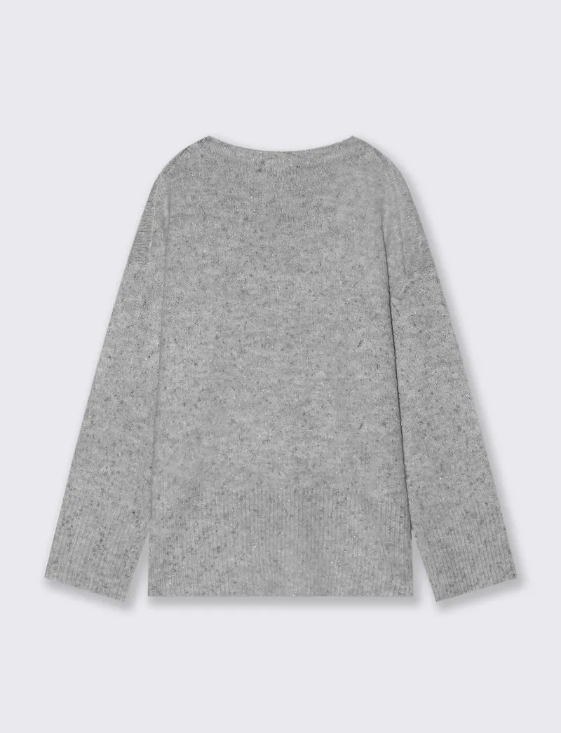 PULLOVER CON TESSUTO CON FIBRA METTALLIZATA - Grigio mel.