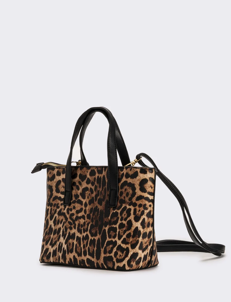 Borsa a mano donna leopardata stampata - Marrone