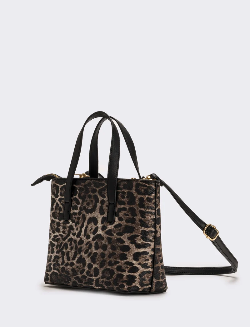 Borsa a mano donna leopardata stampata - Nero