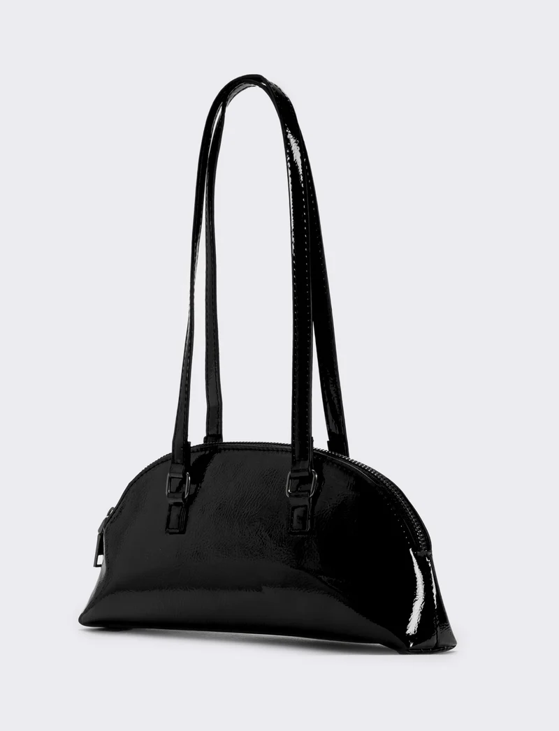 Borsa donna mezzaluna in vernice - Nero