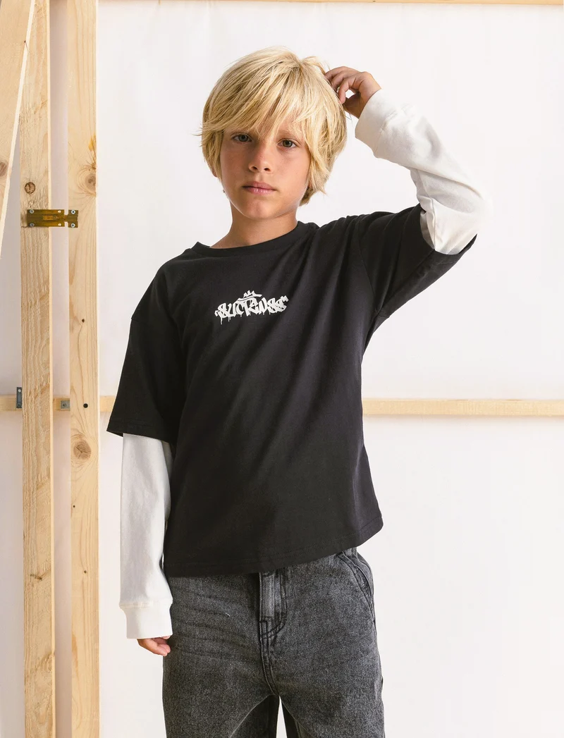 T-shirt maniche lunghe bicolor - Nero