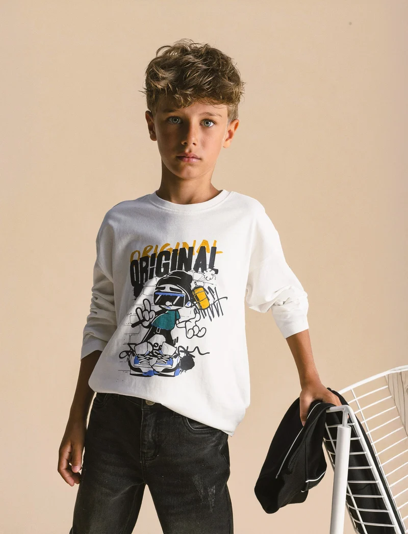 T-shirt maniche lunghe - Bianco sporco