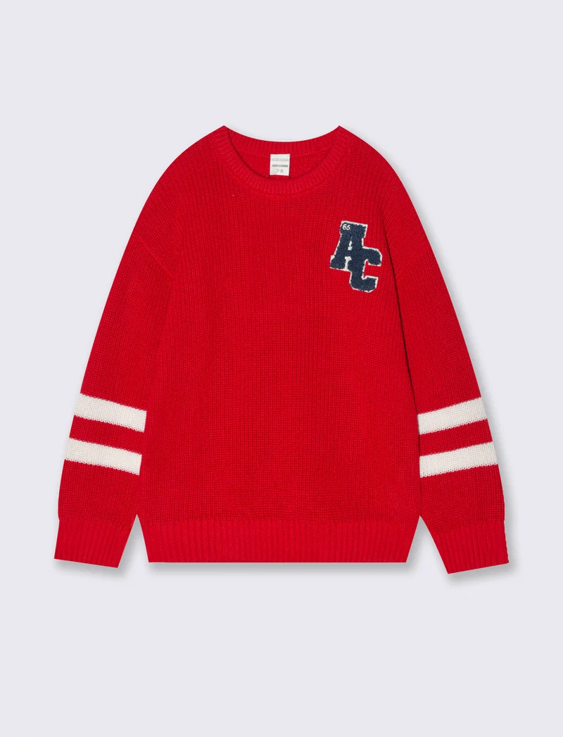 Maglione stile college con patch. - Rosso