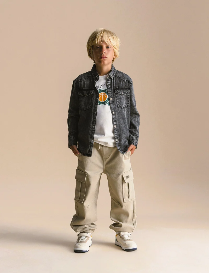 Camicia in denim. - Grigio