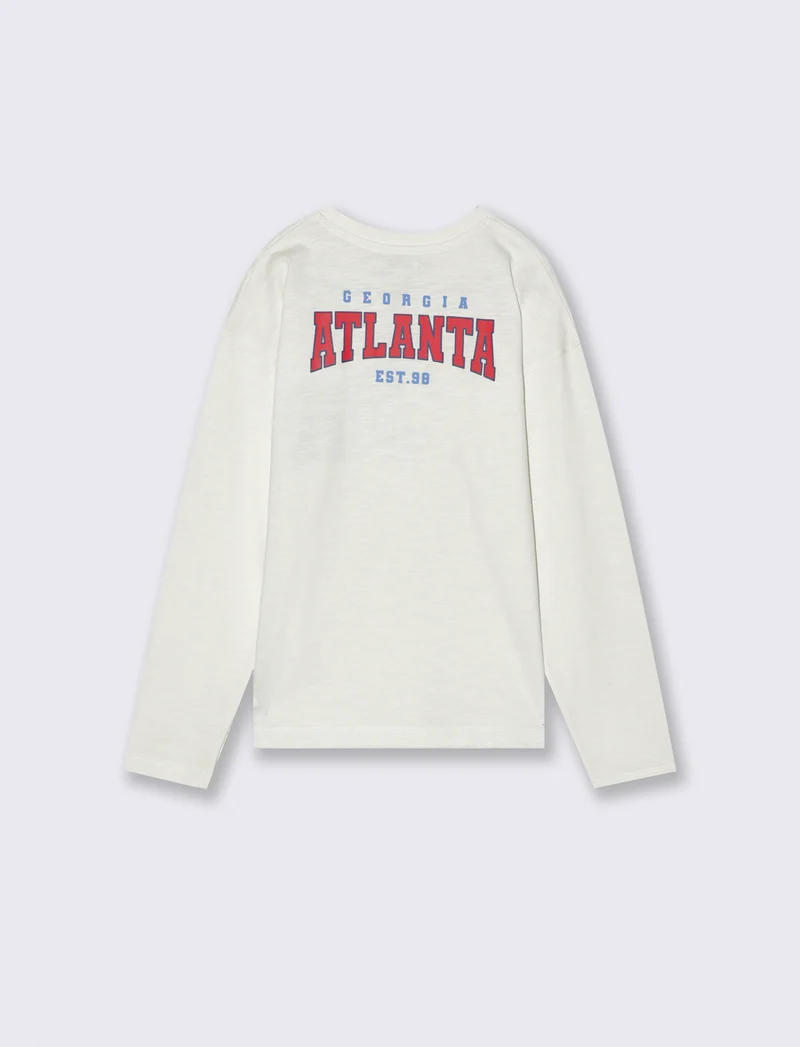 T-shirt manica lunga con taglio frontale. - Bianco latte
