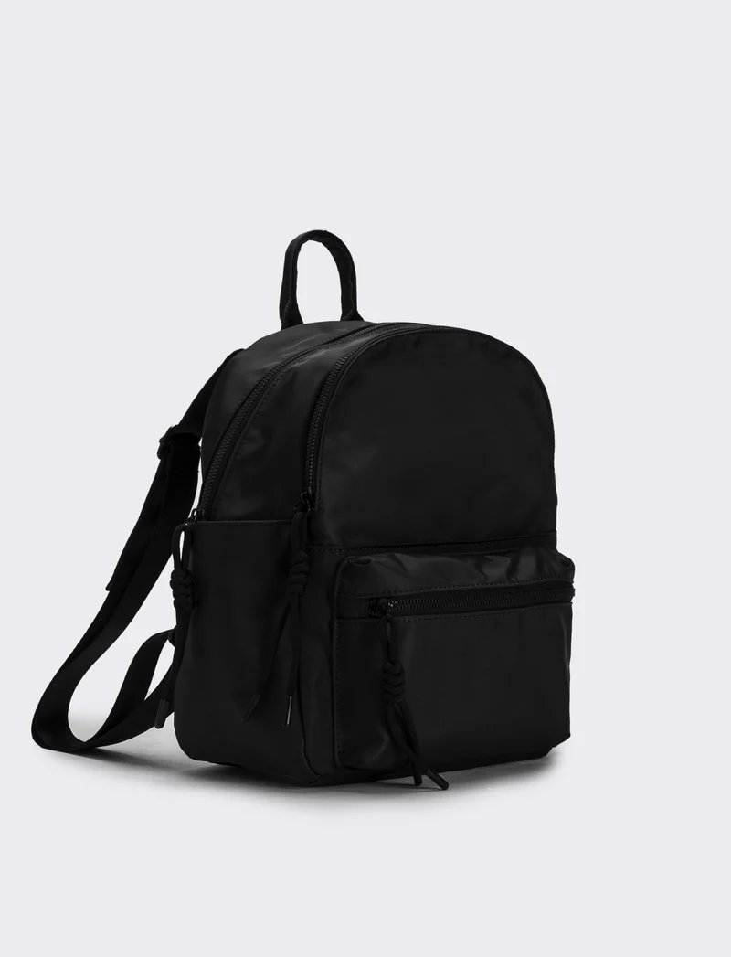 Zaino donna in nylon con tasca - Nero