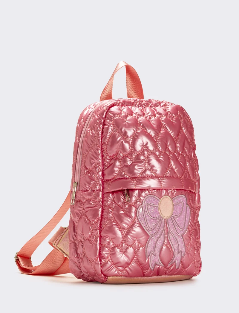 Zaino bambina metallizzato cuori con fiocco - Rosa