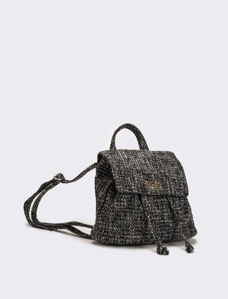 Zaino bambina in tessuto boucle - Nero