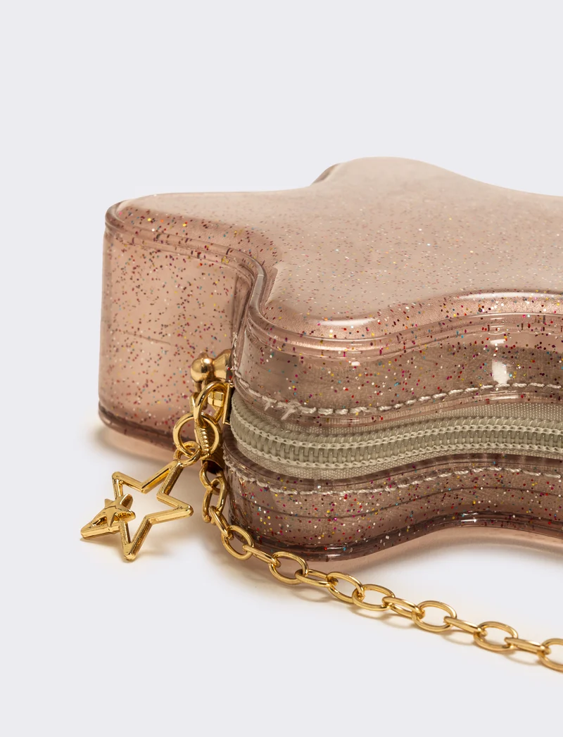 Borsa bambina gommata stella glitter con tracolla - Rosa
