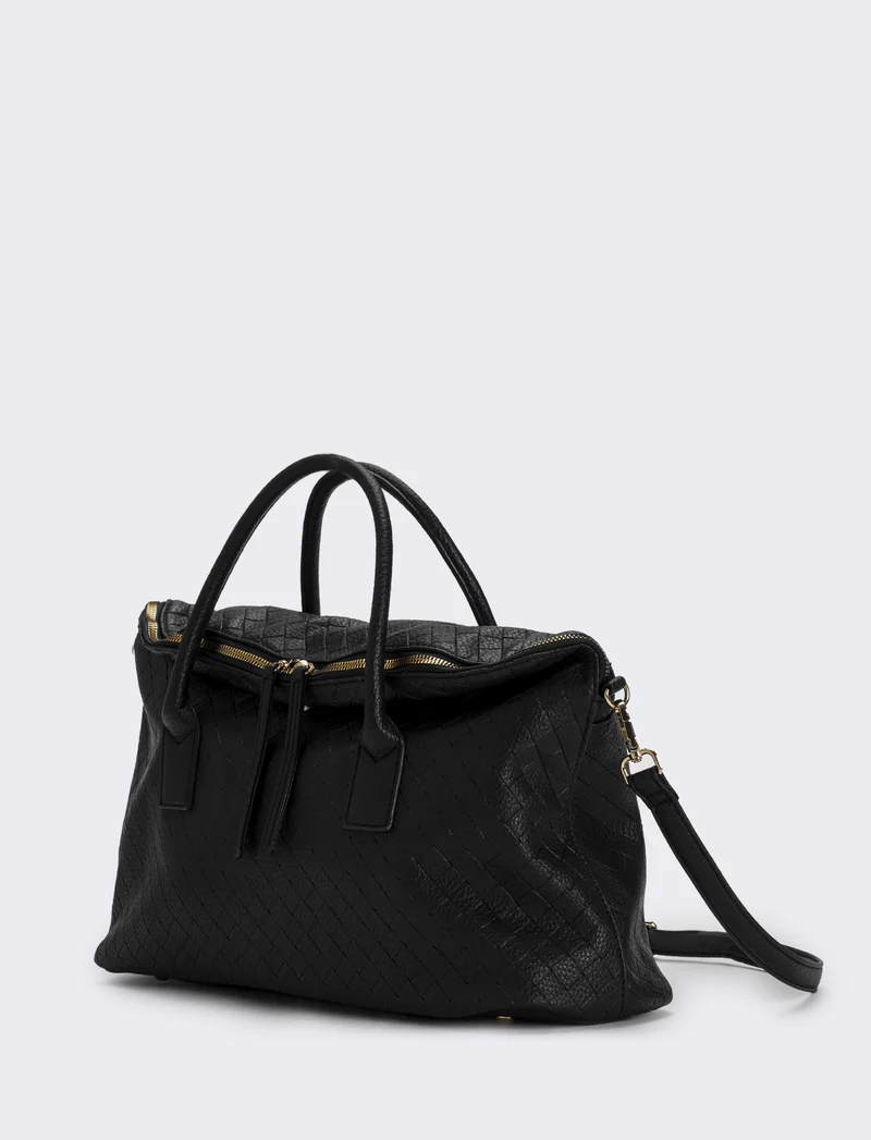 Borsa con patta mezzaluna doppio cursore donna - Nero