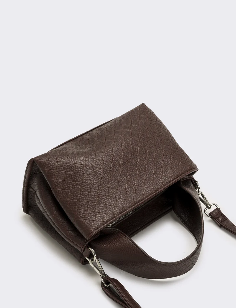 Borsa a mano con stampa intreccio donna - Marrone