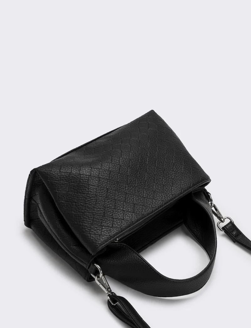 Borsa a mano con stampa intreccio donna - Nero