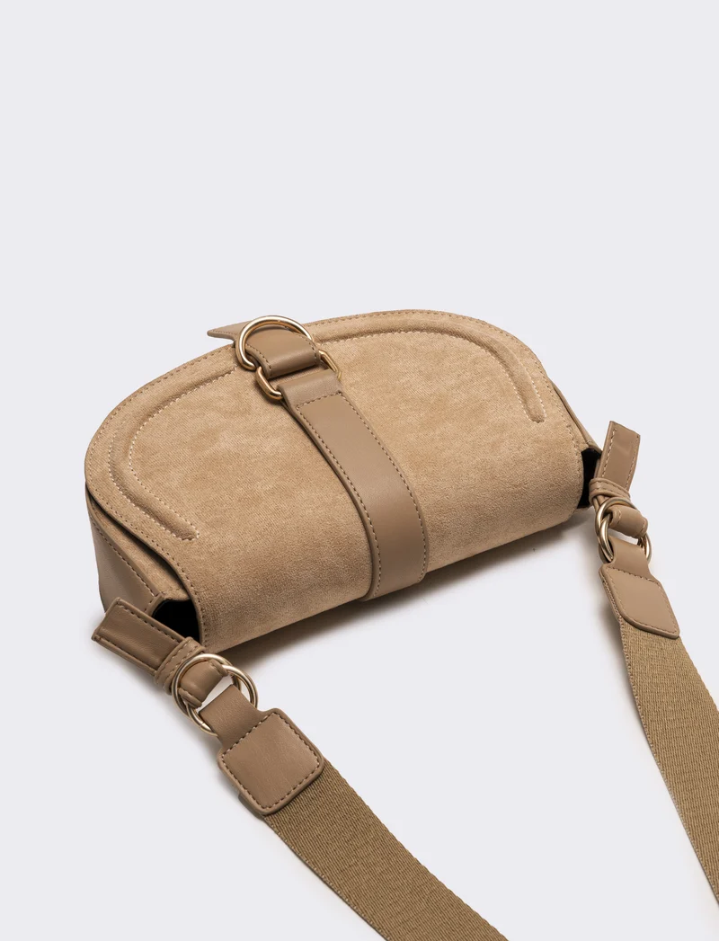 Tracolla in suede con patta donna - Beige