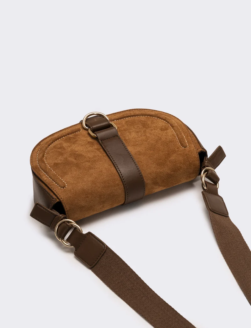 Tracolla in suede con patta donna - Moro