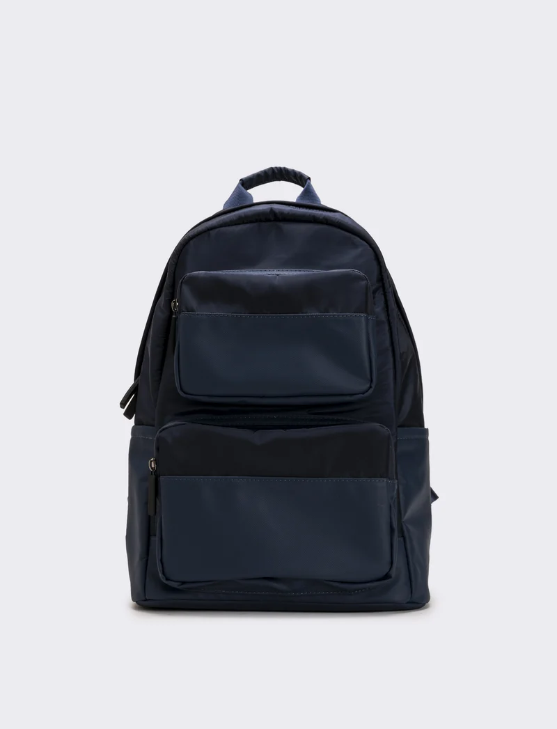 Zaino uomo con tasche doppio cursore e tirazip gommato - Blu