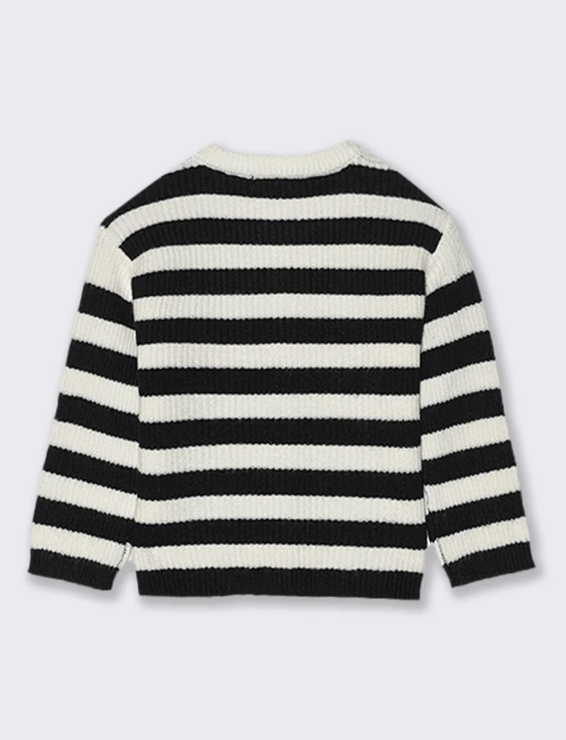 CARDIGAN IN MAGLIA A RIGHE CON BOTTONI - Bianco-nero