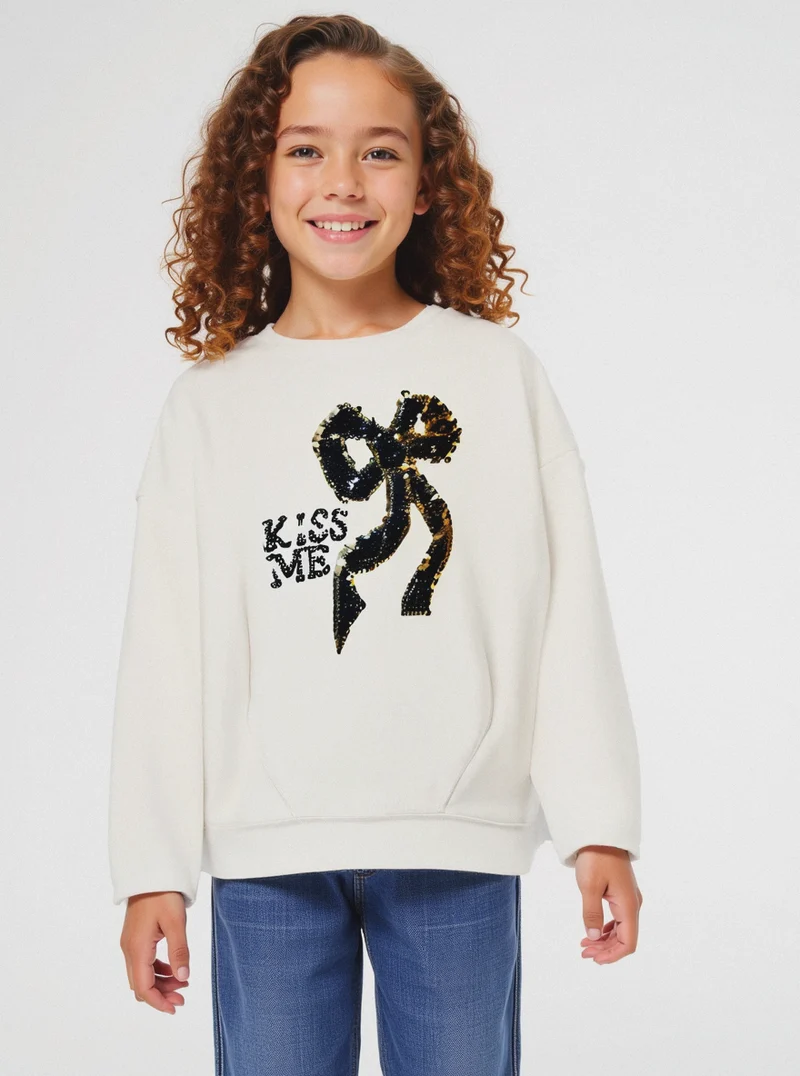 Maglia con paillettes reversibili - Bianco panna