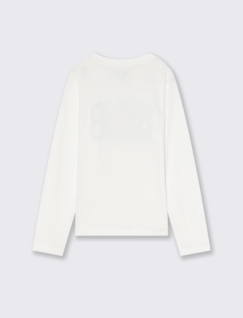 T-shirt manica lunga con stampa. - Bianco latte