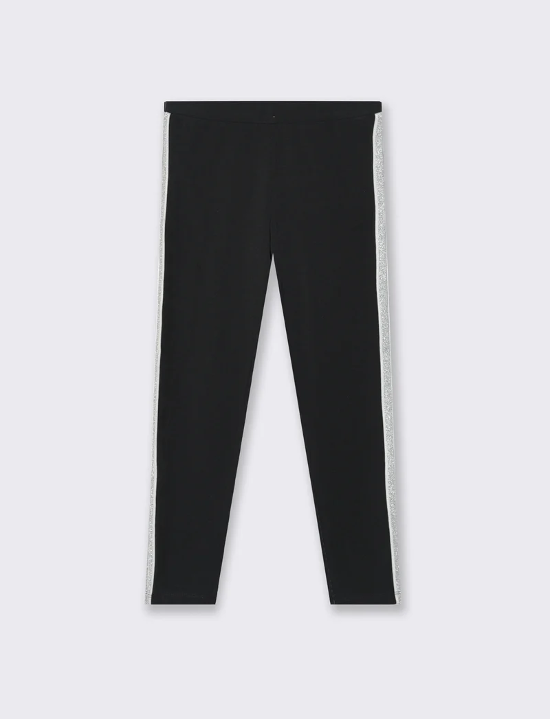 Leggings in cotone elasticizzato con banda laterale. - Nero