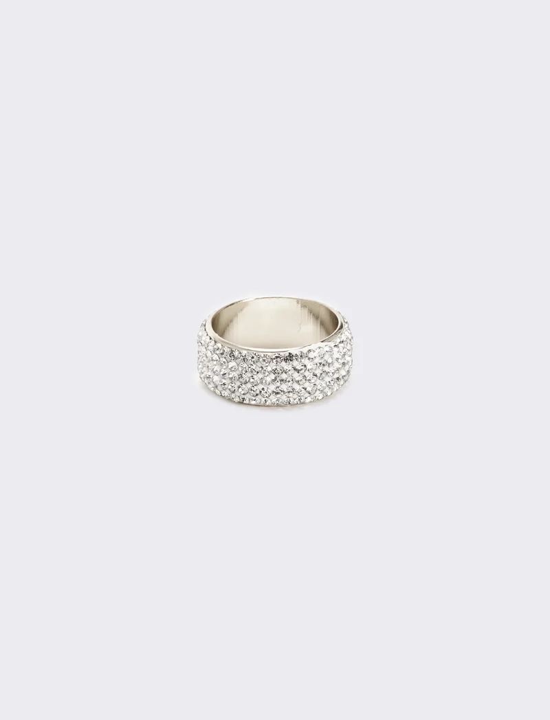 Anello donna fascia strass - Argento