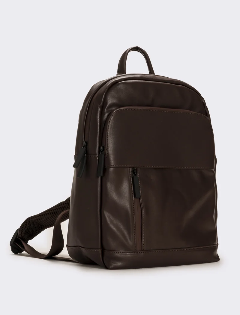 Zaino uomo in pvc con zip - Marrone