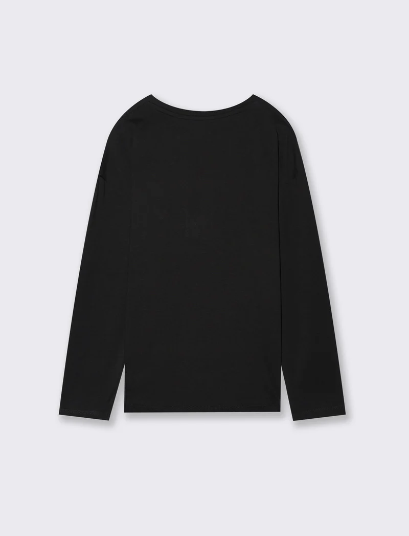 Maglia manica lunga in cotone. - Nero