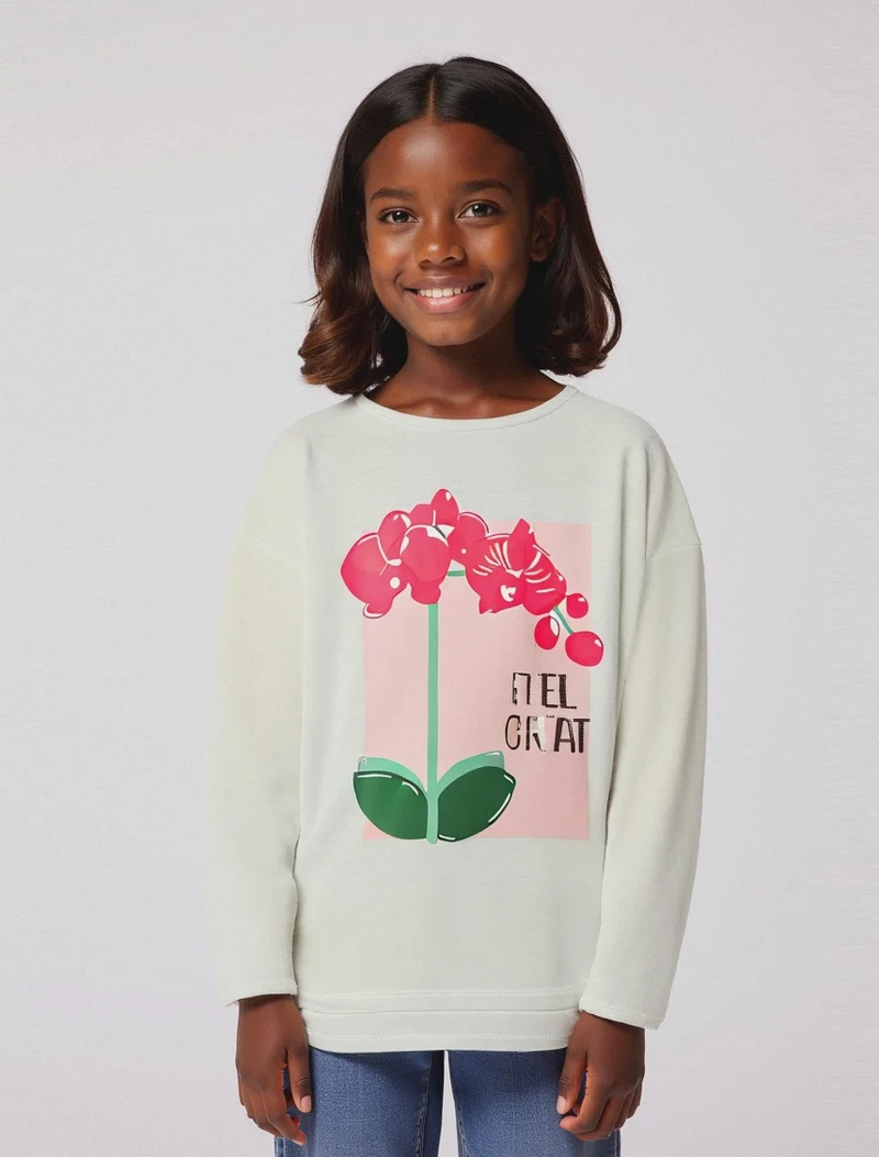 Maglia manica lunga in cotone. - Bianco latte