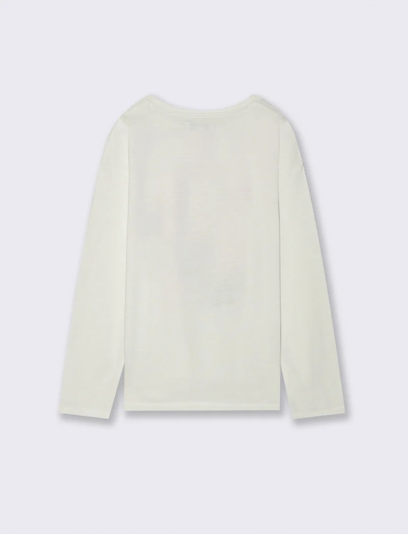 Maglia manica lunga in cotone. - Bianco latte