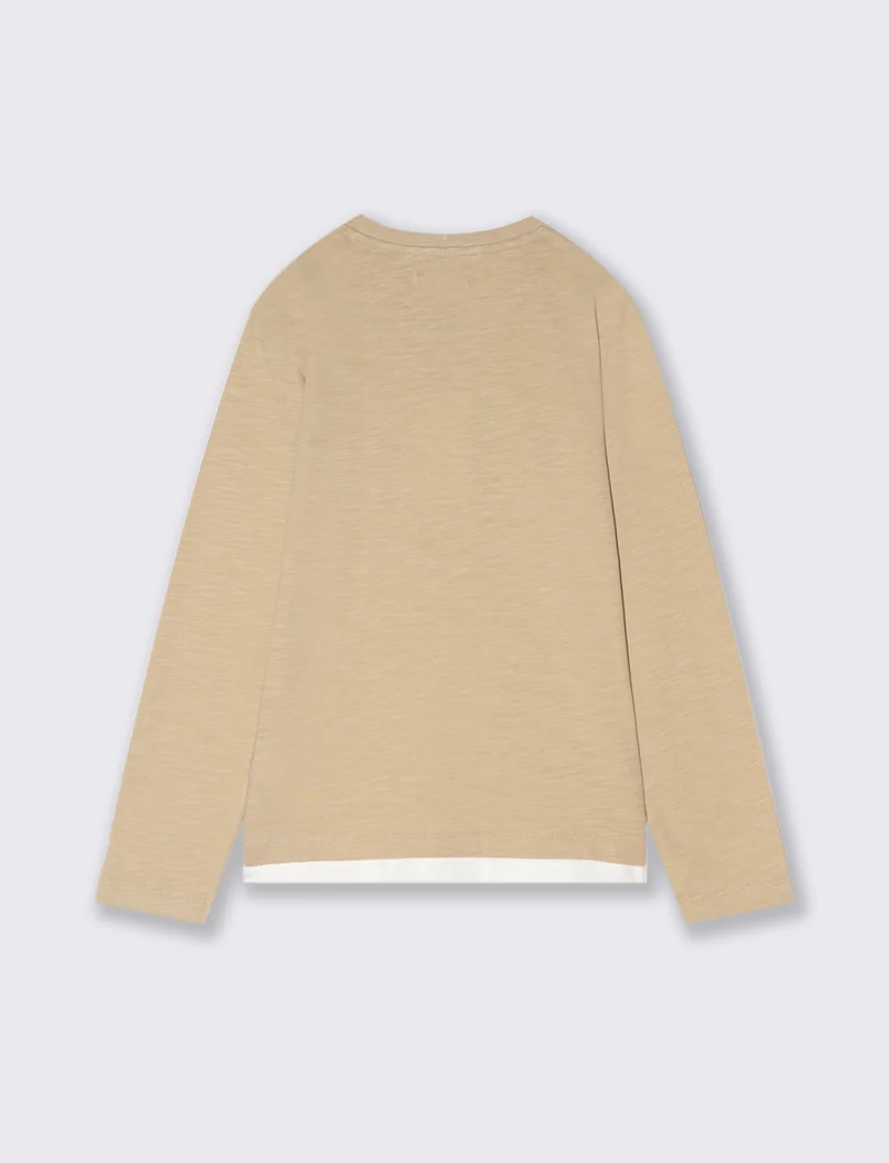MAGLIETTA IN COTONE SLUB CON TASCHINO - Beige