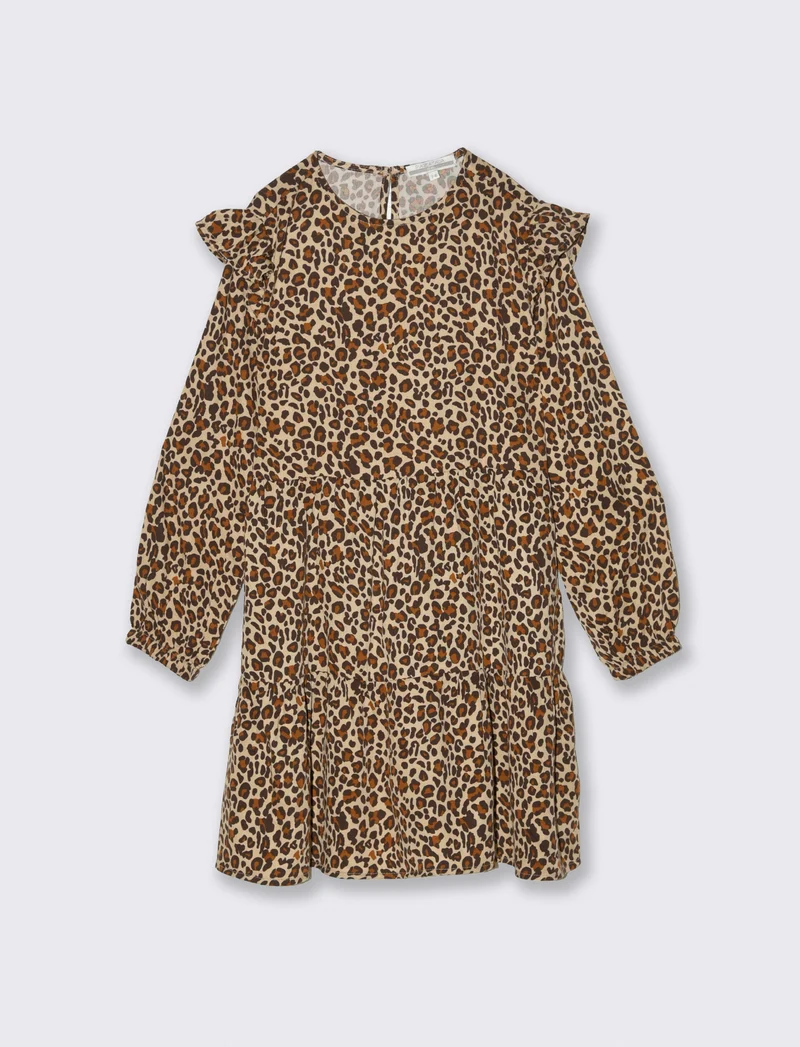 Abito manica lunga in viscosa da bambina. - Leopardato