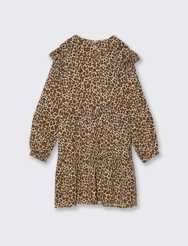 Abito manica lunga in viscosa da bambina. - Leopardato