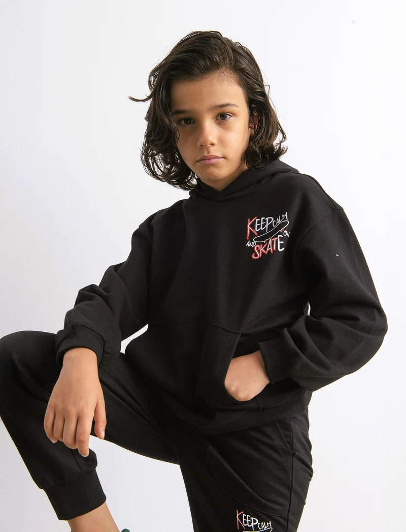 FELPA BASIC CON CAPPUCCIO - Nero