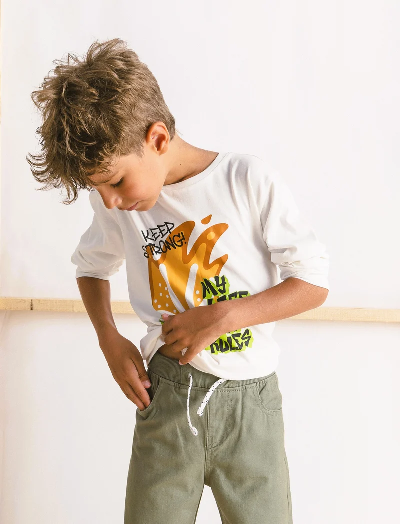 T-shirt in jersey con stampa. - Bianco latte