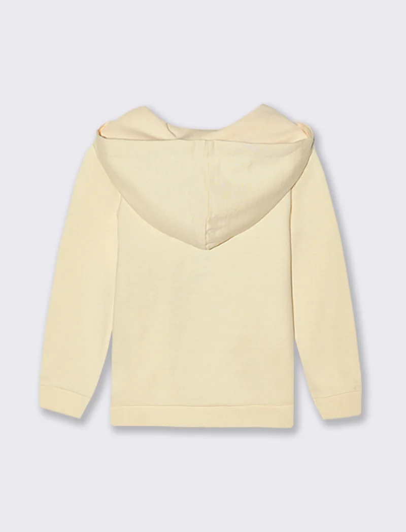 Felpa basica con cappuccio e stampa - Beige