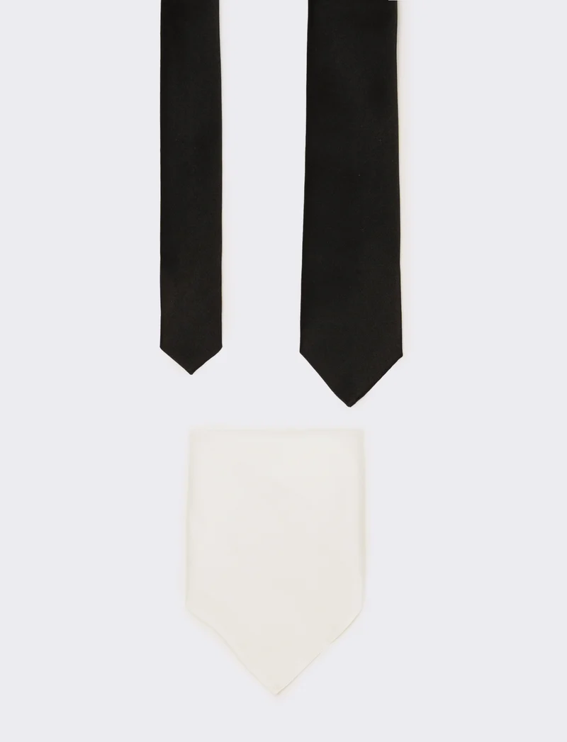 Cravatta uomo 6,3cm + pochette - Bianco-nero