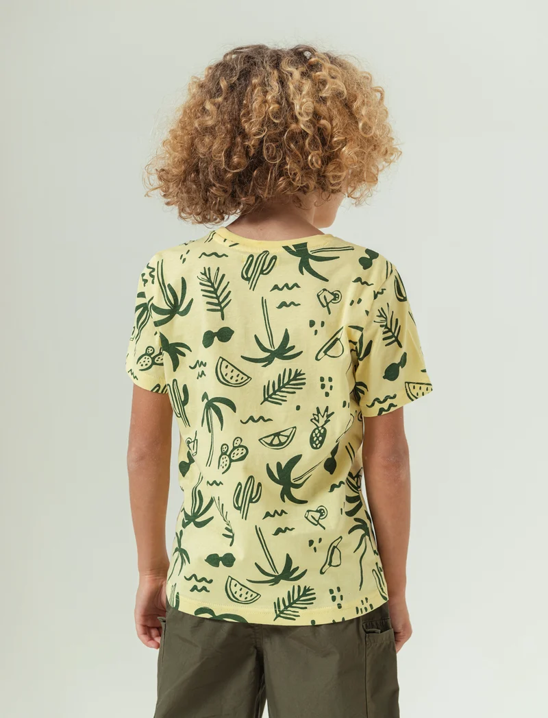 T-shirt all-over in jersey da bambino - Giallo