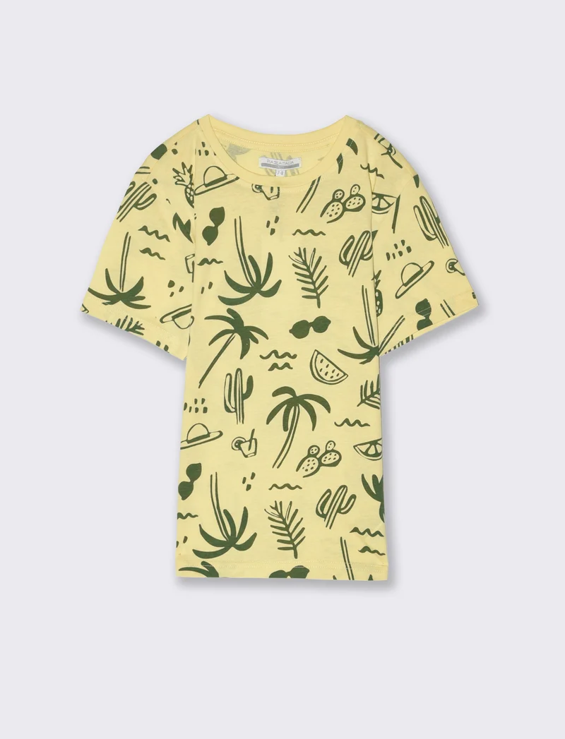 T-shirt all-over in jersey da bambino - Giallo