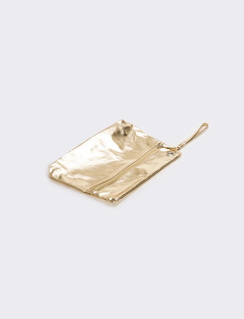Pochette donna in vernice liscia con maniglia - Oro